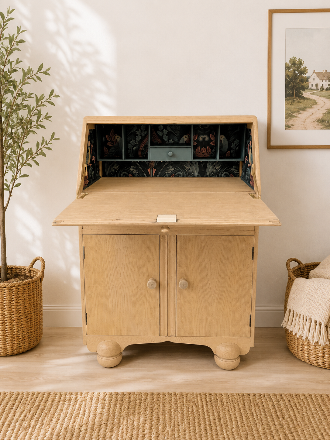 Art Deco Solid Oak Bureau - Image 2