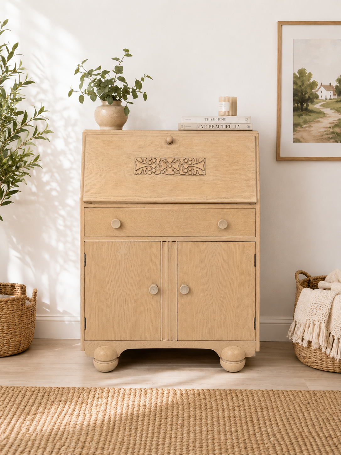 Art Deco Solid Oak Bureau